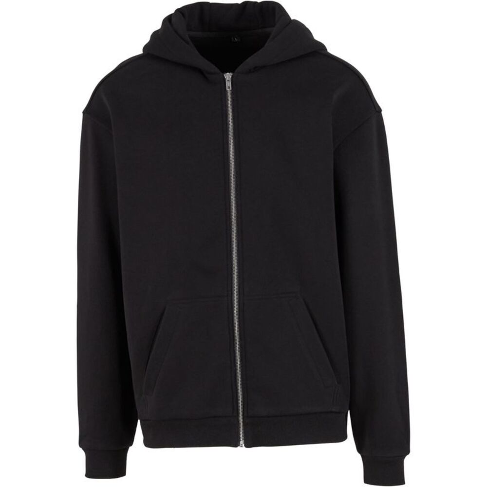 Build Your Brand Mens Loose Full Zip Hoodie / Black